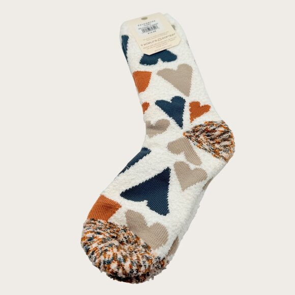 Altar'd State Ivory Crew Socks Heart Pattern Polyester/Spandex Blend Cozy & Soft - Picture 2 of 4